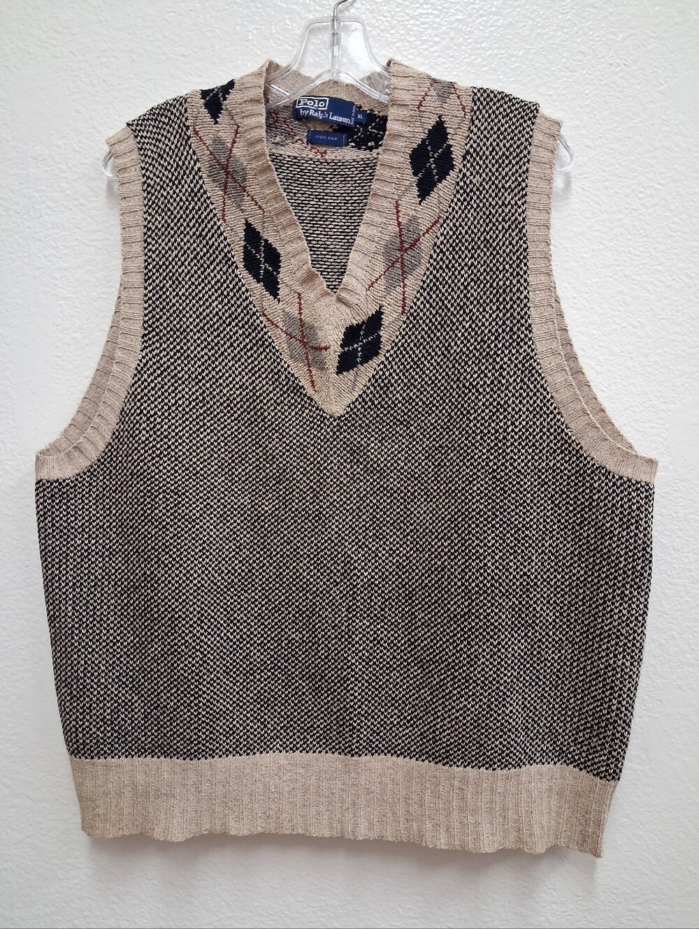 Vintage Polo Ralph Lauren Argyle Sweater Vest Men's XL 100% Silk